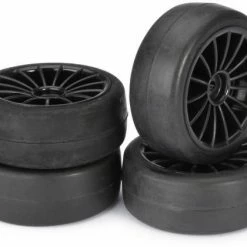 Absima 1:10 On Road Wheel Set - Slick Tyres - 15 Spoke Black Wheels (4)