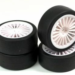 Absima 1:10 On Road Wheel Set - Slick Tyres - 20 Spoke White Wheels (4)