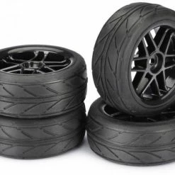 Absima 1:10 On Road Wheel Set - Slick Tyres - 6 Spoke Black Wheels (4)