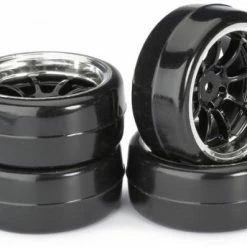 Absima 1:10 Drift Wheel Set - Profile B Tyres - LP 9 Spoke Black Wheels (4)